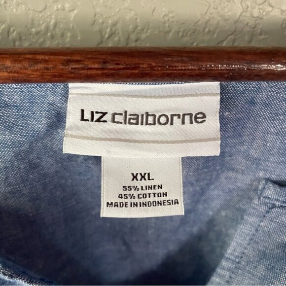 Liz Claiborne Womens XXL 2XL Linen Blend Chambray Tunic 3/4 Tie Sleeve Blouse - Picture 3 of 9